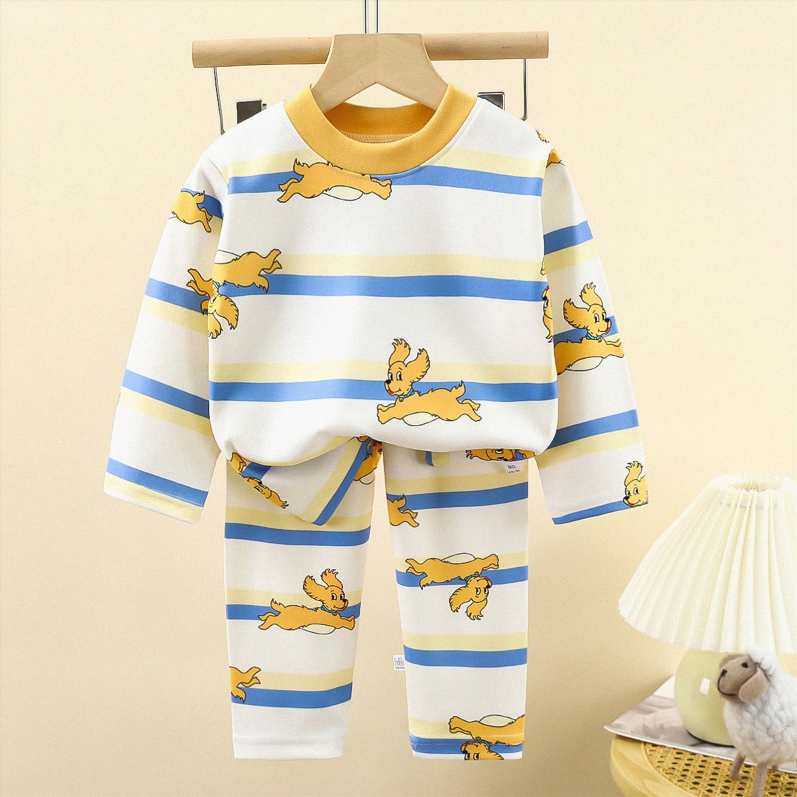 HCNTES Toddler Boy 2-piece Pajamas Sleepwear Pjs for Baby All-Weather Loungewear Outfits Set Long SleevePullover Tops and Pants Set for Kids(A01-Yellow,7-8 Years)