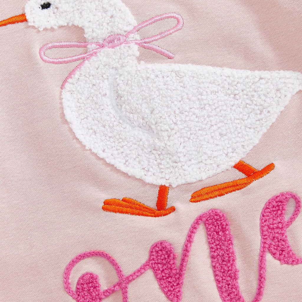 FYEGRE Baby Girls First Birthday Outfit Long Sleeve Goose Embroidery Soft Bodysuit Romper for Toddler Photo and Wear Pink 6-12 Months