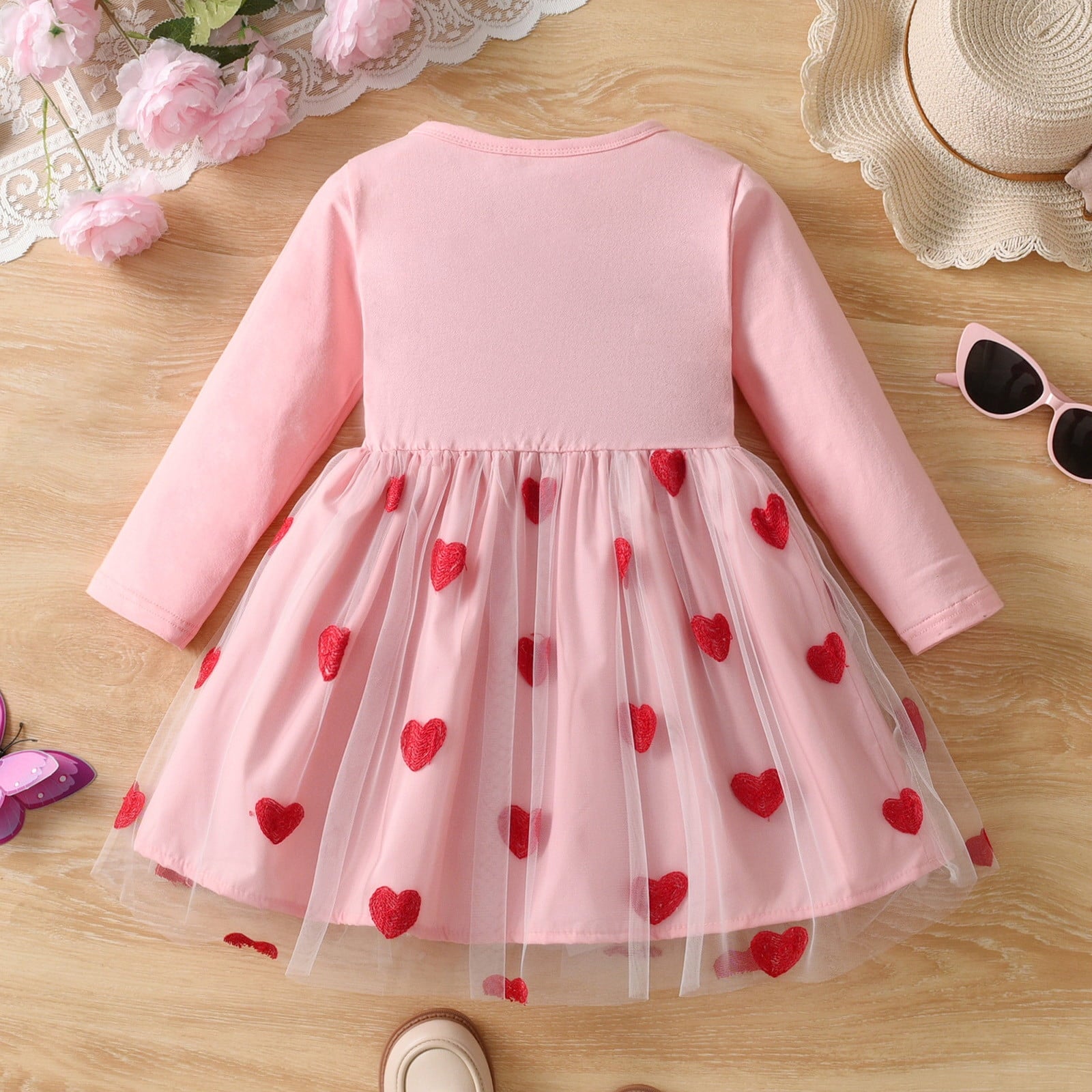 Gelikeya Girls Dresses Toddler Baby Girl Valentines Day Outfits Cute Hearts Long Sleeve Mesh Tutu Dress Kids Spring Fall Clothes A01 Red 4-5 Years