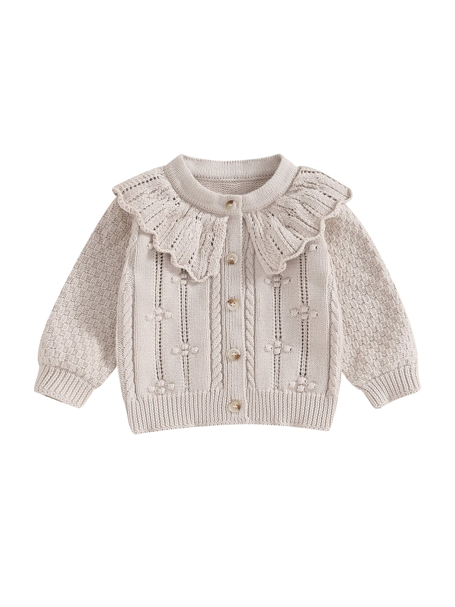 Elippeo Baby Girls Knitted Cardigan Sweater 3M 6M 12M 18M 24M Cute Doll Collar Crochet Button Closure Clothes Outerwear Winter Kids Tops Outfits