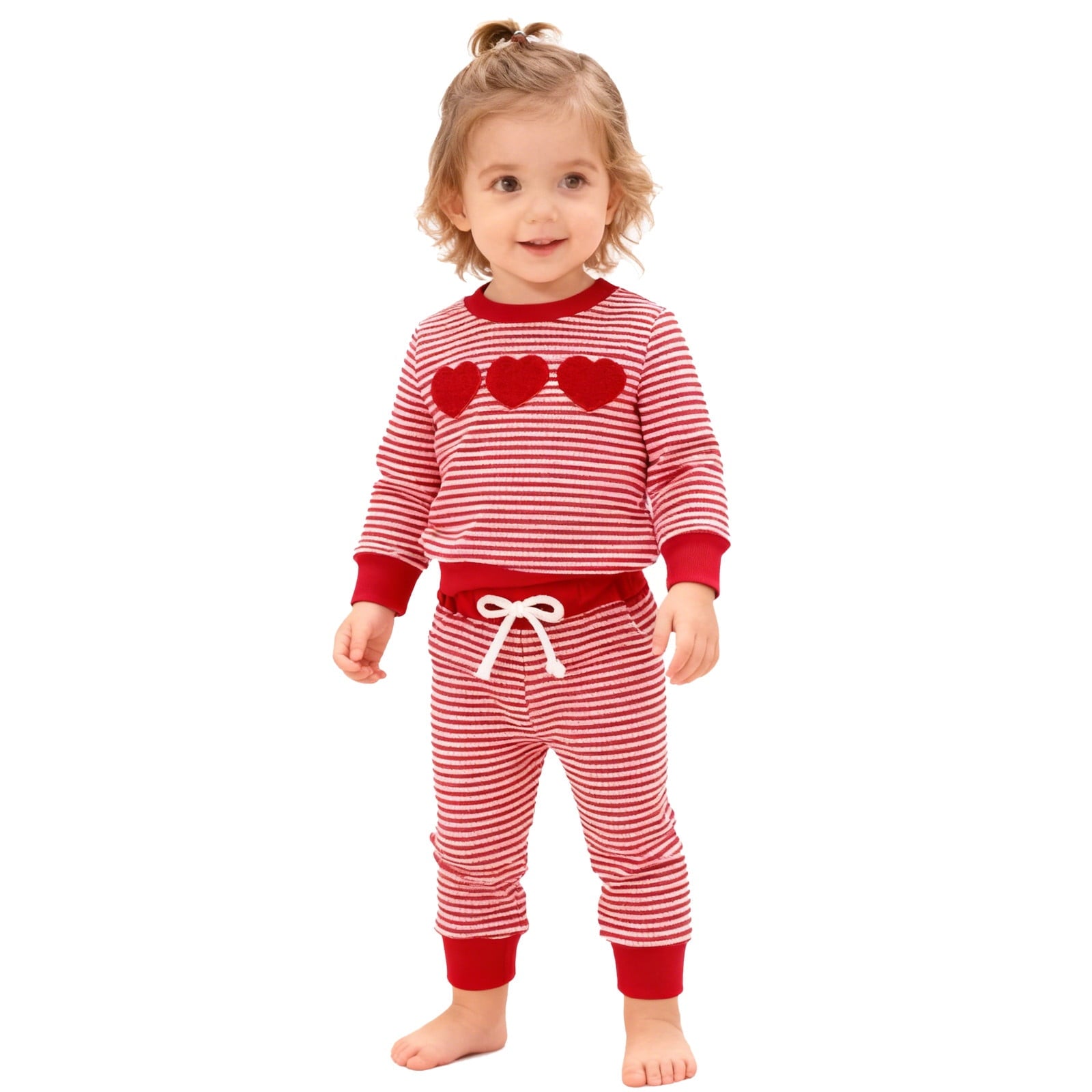 Gelikeya Baby Boy Valentines Day Outfit Toddler 6 12 18 24 Months 2 3 4 T Boys Girl Heart Striped Long Pants Set, Red & 2-3 Years
