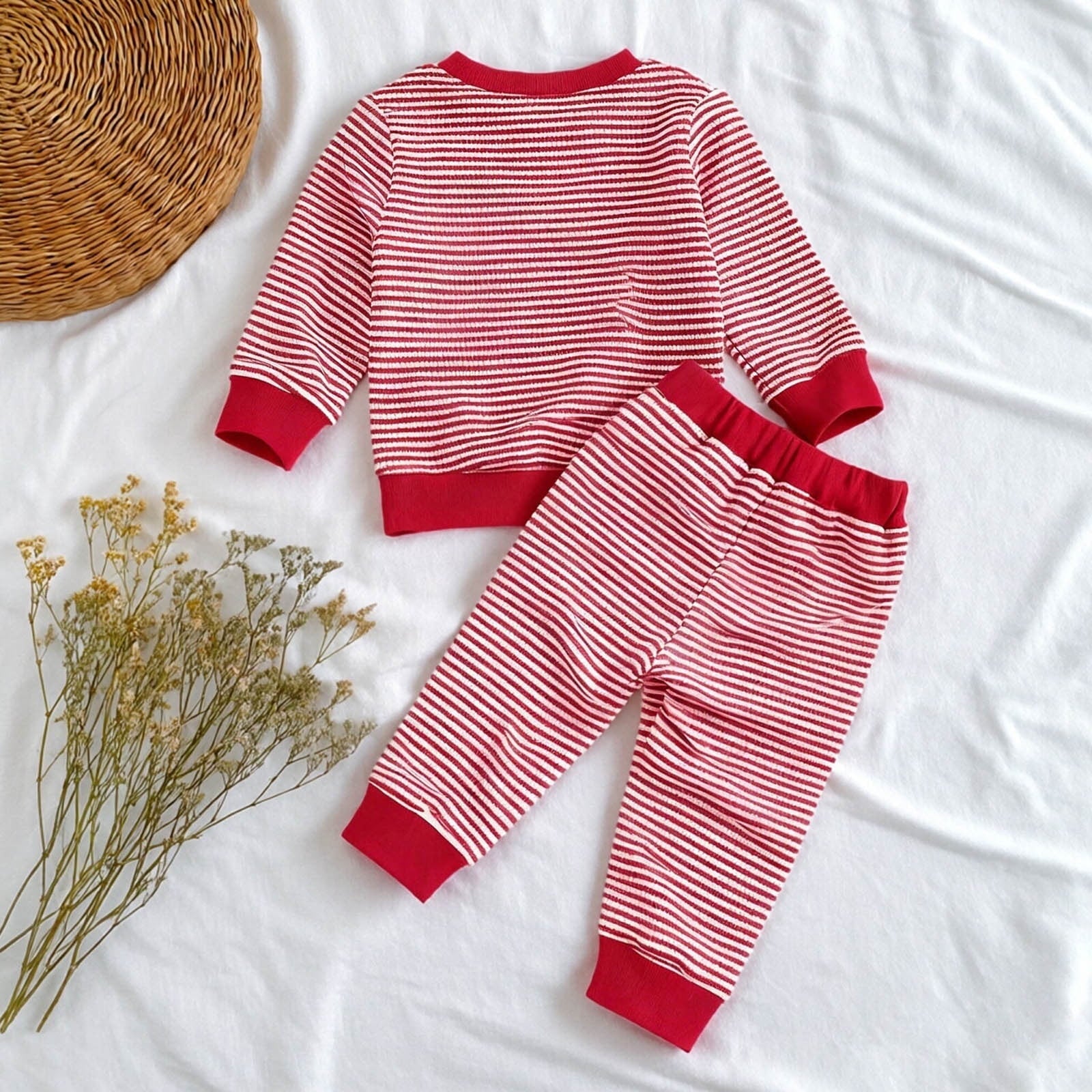 Gelikeya Baby Boy Valentines Day Outfit Toddler 6 12 18 24 Months 2 3 4 T Boys Girl Heart Striped Long Pants Set, Red & 2-3 Years