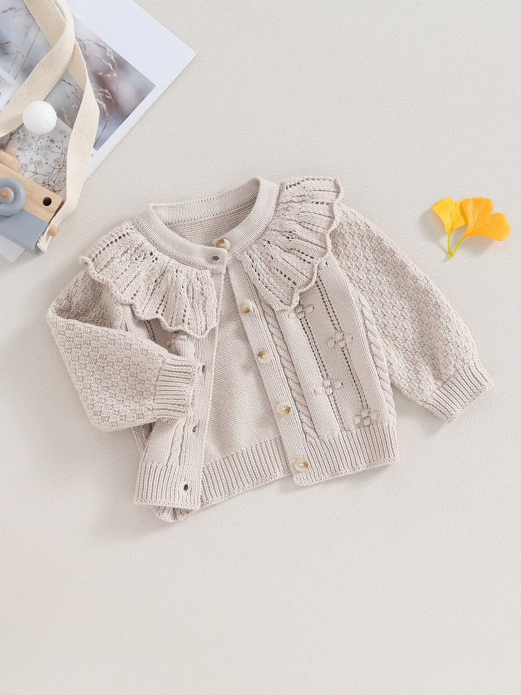 Elippeo Baby Girls Knitted Cardigan Sweater 3M 6M 12M 18M 24M Cute Doll Collar Crochet Button Closure Clothes Outerwear Winter Kids Tops Outfits