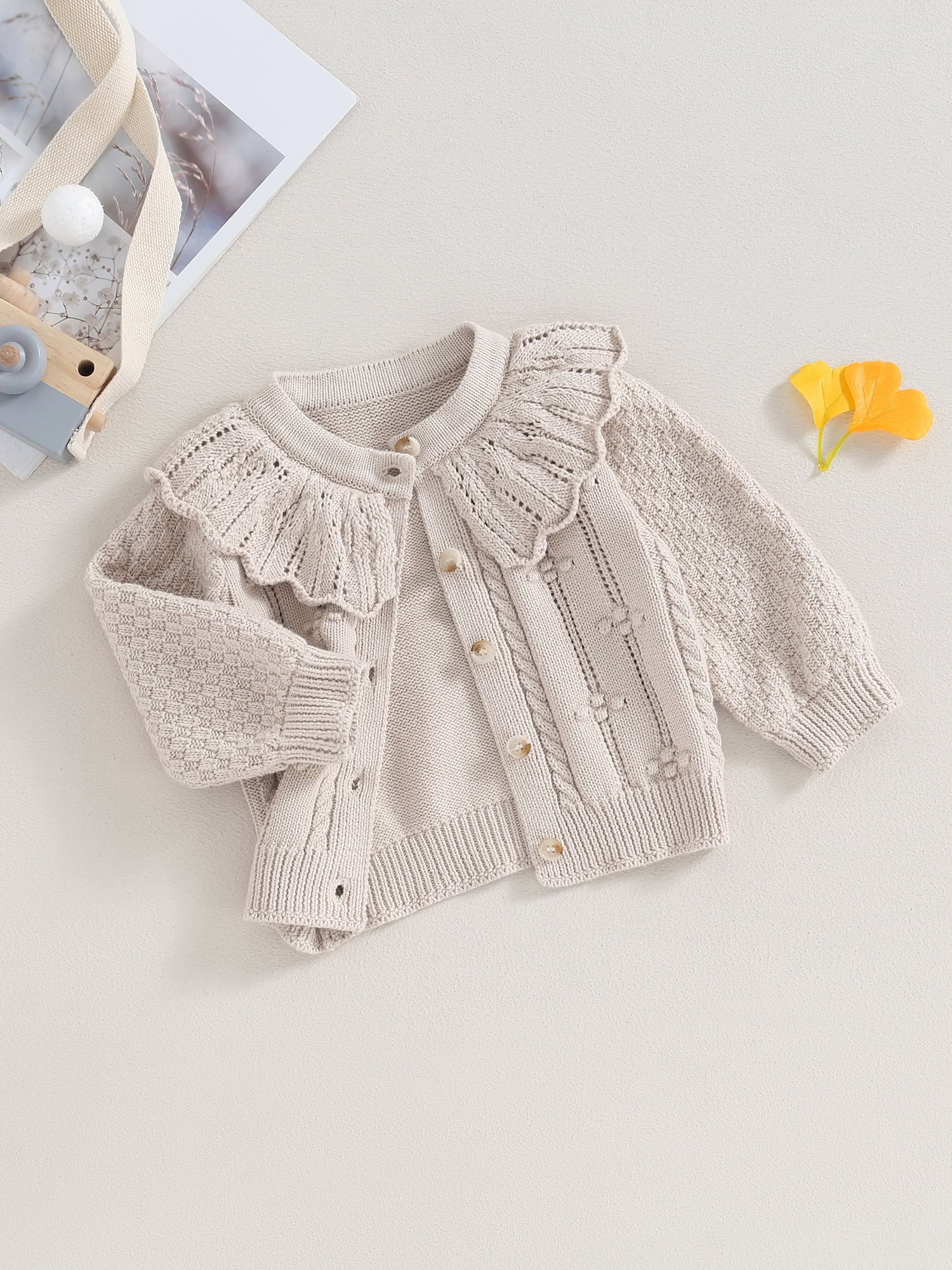 Elippeo Baby Girls Knitted Cardigan Sweater 3M 6M 12M 18M 24M Cute Doll Collar Crochet Button Closure Clothes Outerwear Winter Kids Tops Outfits