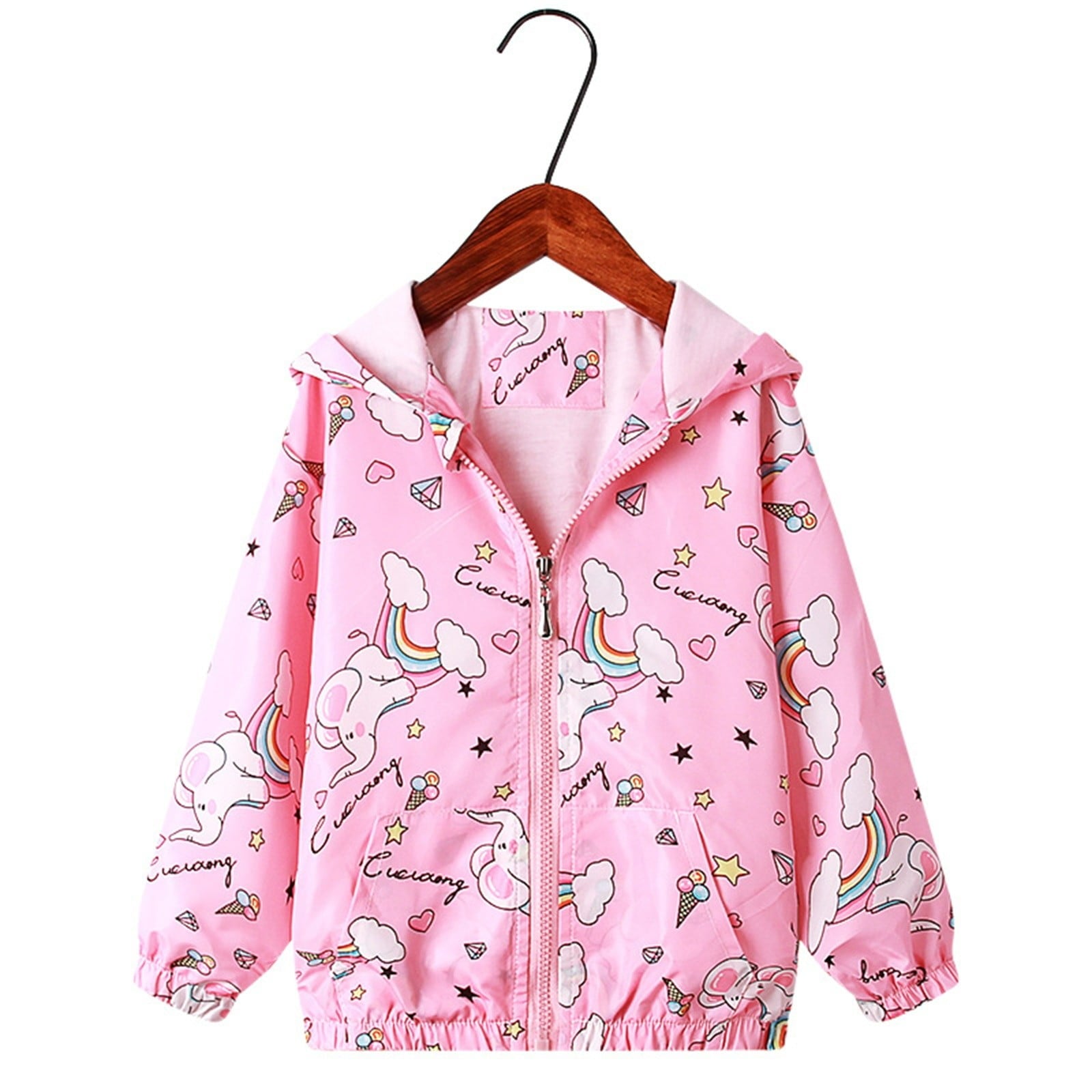 Avrntaa Toddler Jackets for Girls - Cartoon Print Full Zip Hooded Jacket Cute Dust Coats Cold Weather Shop Pink Jacket Size 7Y