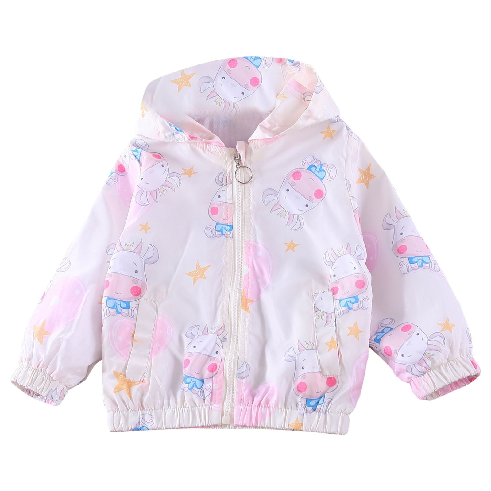 Avrntaa Toddler Jackets for Girls - Cartoon Print Full Zip Hooded Jacket Cute Dust Coats Cold Weather Shop Pink Jacket Size 7Y