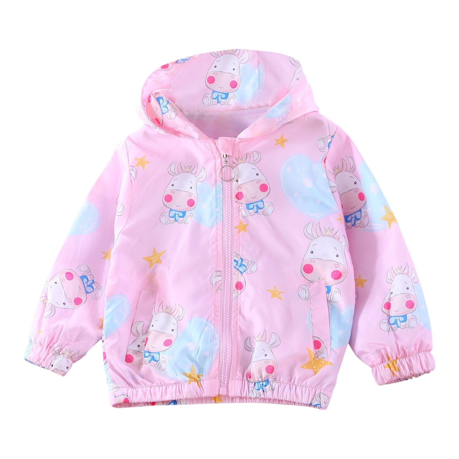 Avrntaa Toddler Jackets for Girls - Cartoon Print Full Zip Hooded Jacket Cute Dust Coats Cold Weather Shop Pink Jacket Size 7Y