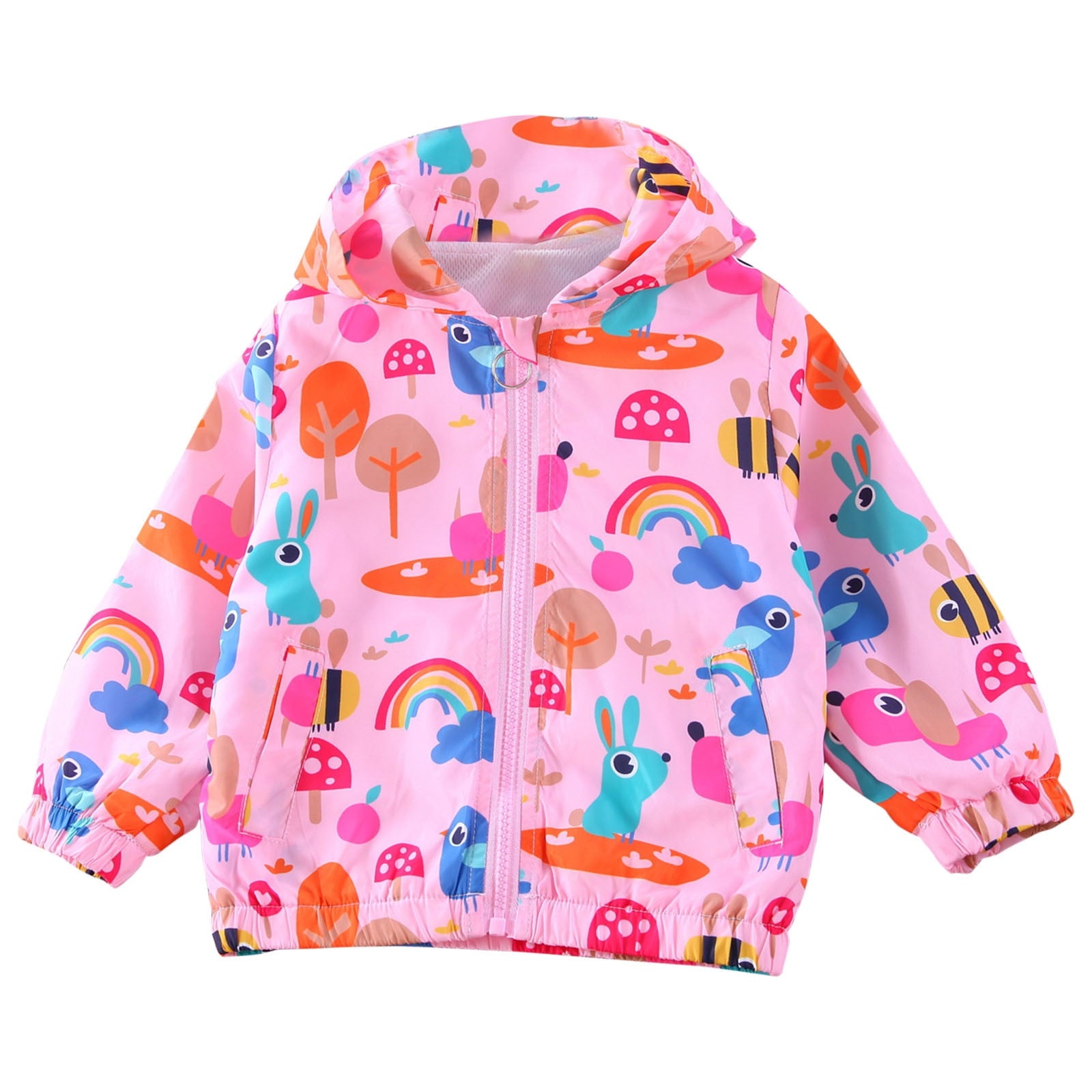Avrntaa Toddler Jackets for Girls - Cartoon Print Full Zip Hooded Jacket Cute Dust Coats Cold Weather Shop Pink Jacket Size 7Y