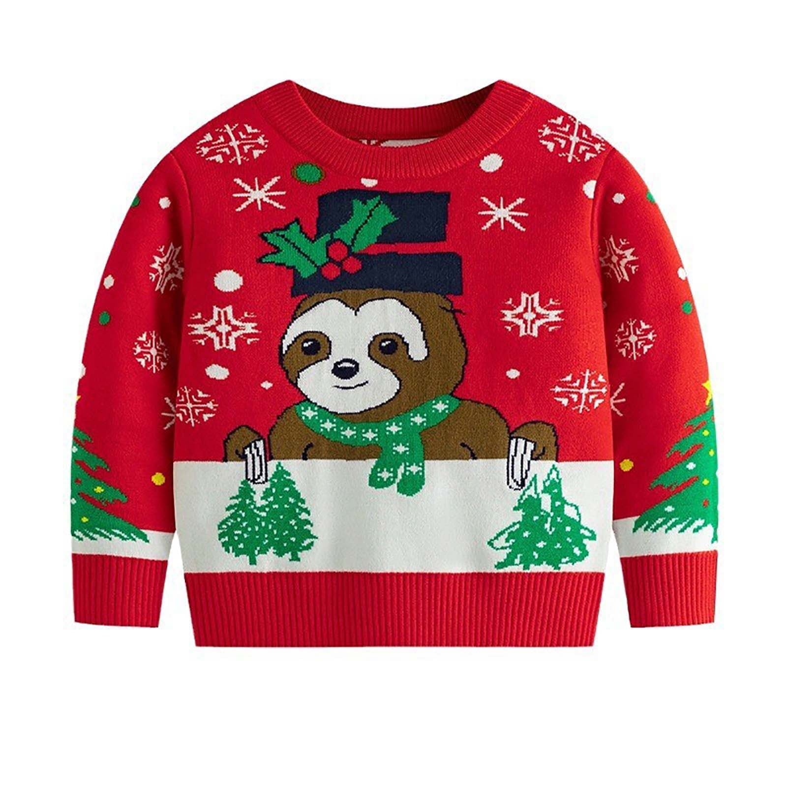 CheerKidz Christmas Boys and Girls Crewneck Sweaters Casual Long Sleeve Drop Shoulder Pullover Sweaters Unisex Kids Fall Oversized Cable Knit Tops(Red#4,3 Years)