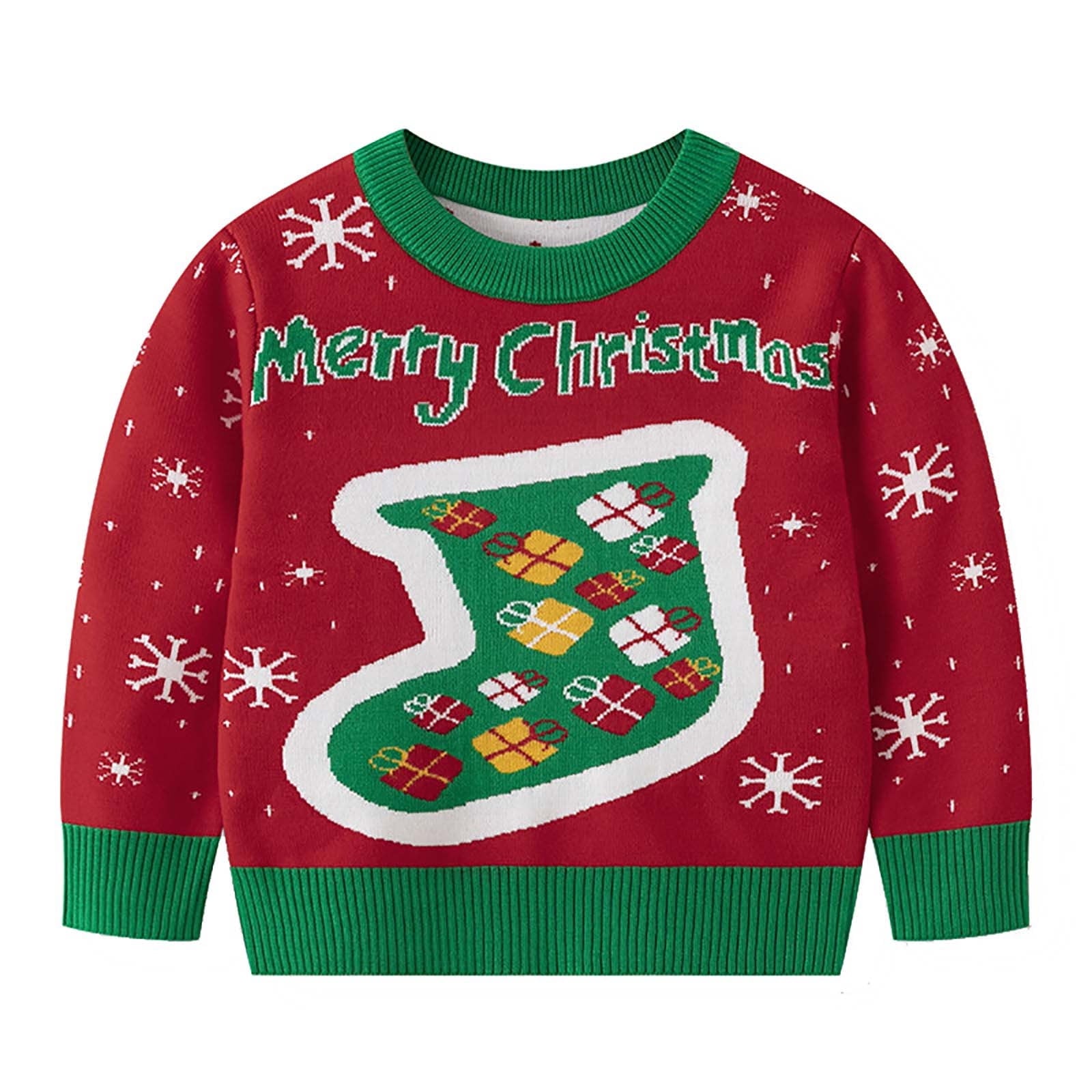 CheerKidz Christmas Boys and Girls Crewneck Sweaters Casual Long Sleeve Drop Shoulder Pullover Sweaters Unisex Kids Fall Oversized Cable Knit Tops(Red#4,3 Years)