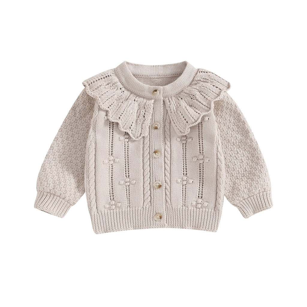 Elippeo Baby Girls Knitted Cardigan Sweater 3M 6M 12M 18M 24M Cute Doll Collar Crochet Button Closure Clothes Outerwear Winter Kids Tops Outfits