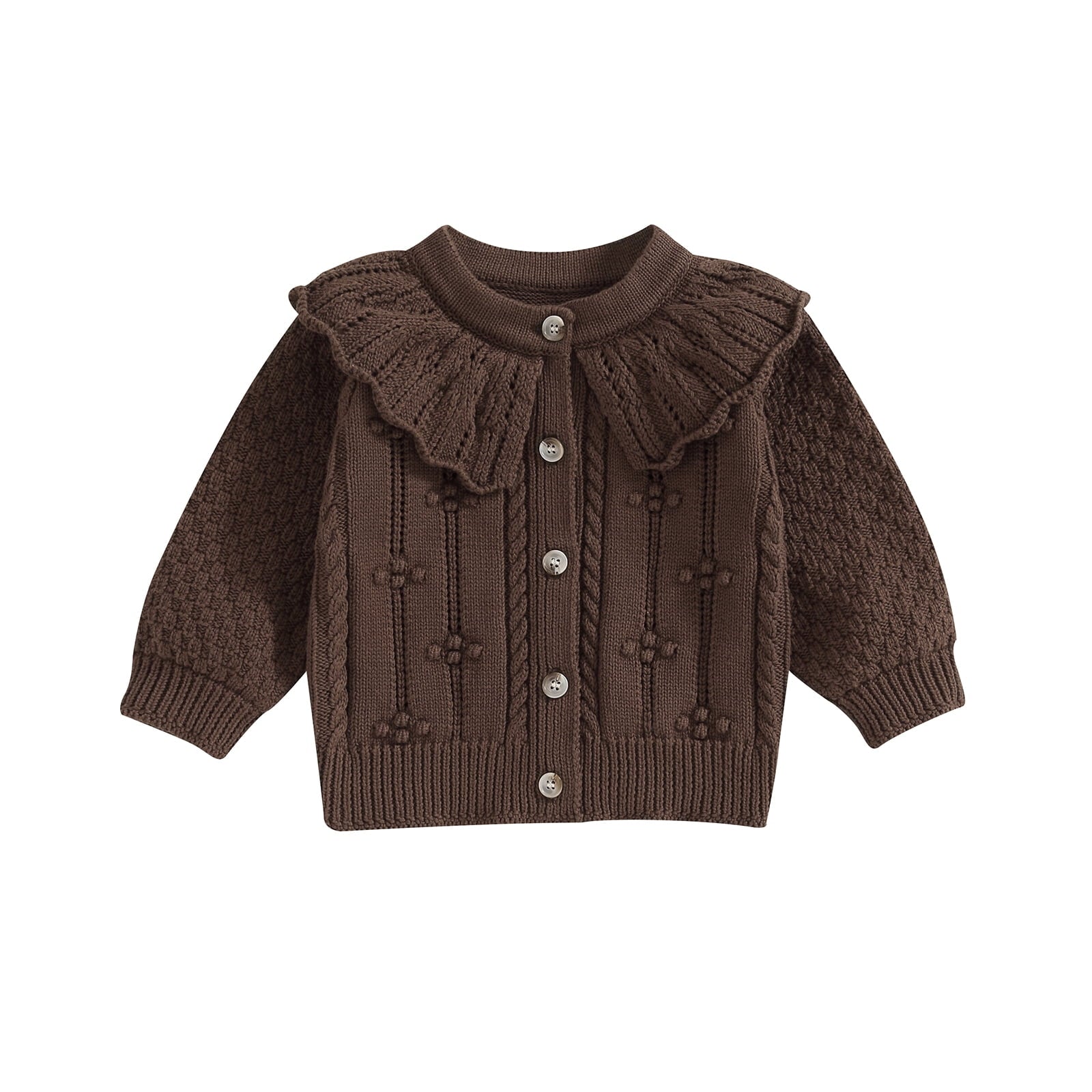 Elippeo Baby Girls Knitted Cardigan Sweater 3M 6M 12M 18M 24M Cute Doll Collar Crochet Button Closure Clothes Outerwear Winter Kids Tops Outfits