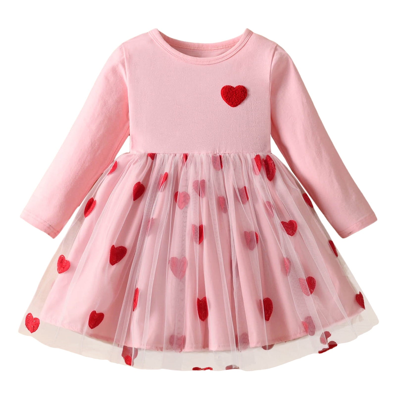 Gelikeya Girls Dresses Toddler Baby Girl Valentines Day Outfits Cute Hearts Long Sleeve Mesh Tutu Dress Kids Spring Fall Clothes A01 Red 4-5 Years