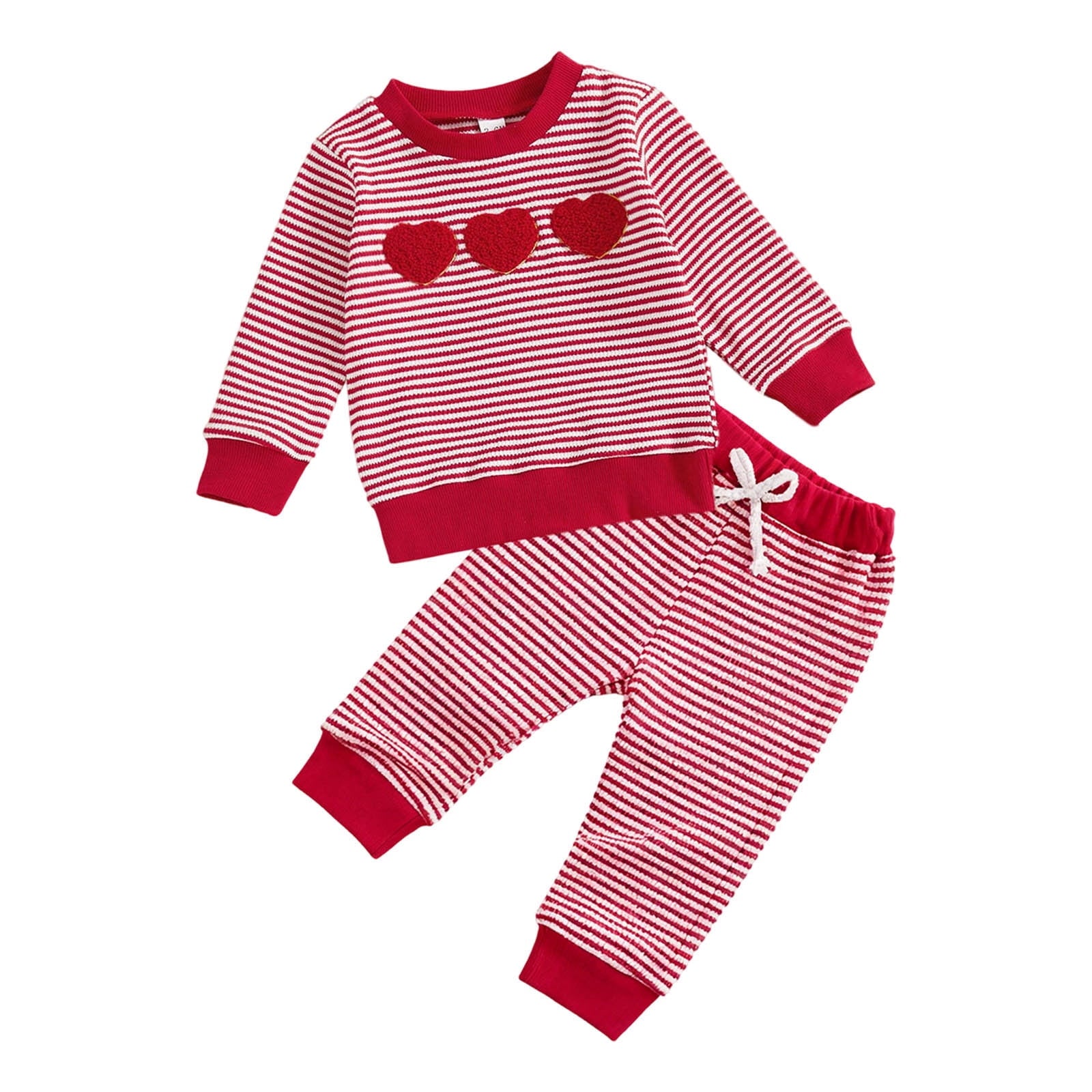 Gelikeya Baby Boy Valentines Day Outfit Toddler 6 12 18 24 Months 2 3 4 T Boys Girl Heart Striped Long Pants Set, Red & 2-3 Years