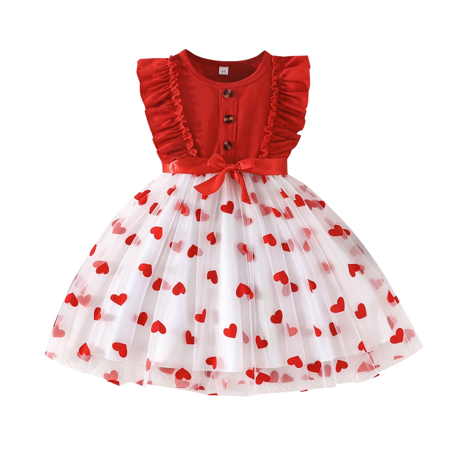 Gelikeya Girls Dresses Toddler Baby Girl Valentines Day Outfits Cute Hearts Long Sleeve Mesh Tutu Dress Kids Spring Fall Clothes A01 Red 4-5 Years