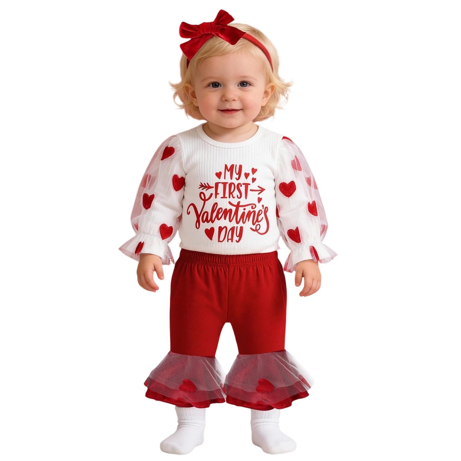 Gelikeya Girls Dresses Toddler Baby Girl Valentines Day Outfits Cute Hearts Long Sleeve Mesh Tutu Dress Kids Spring Fall Clothes A01 Red 4-5 Years