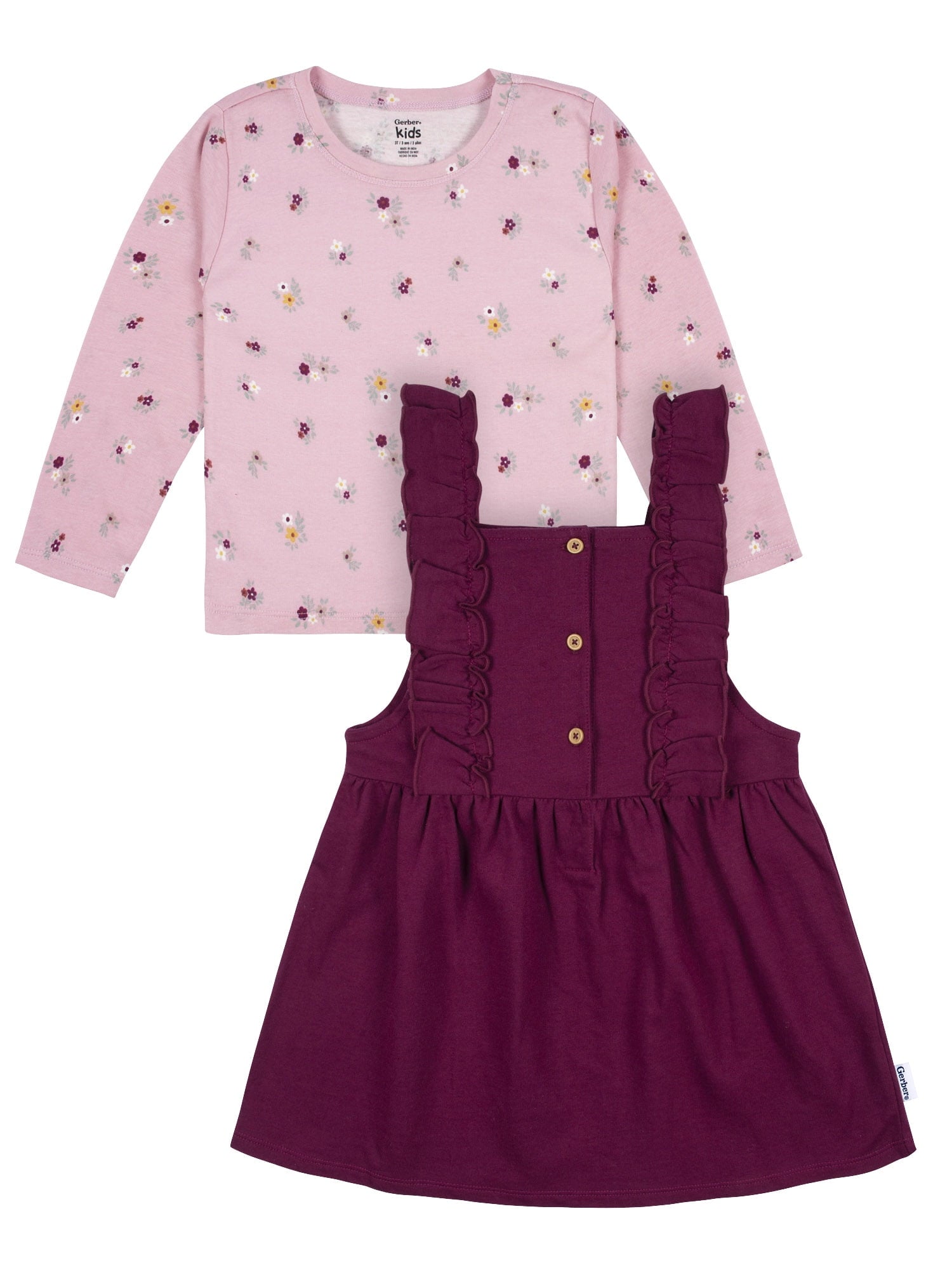 Gerber Baby Girl Jumper and Top Outfit Set, Sizes 12 Months - 2T