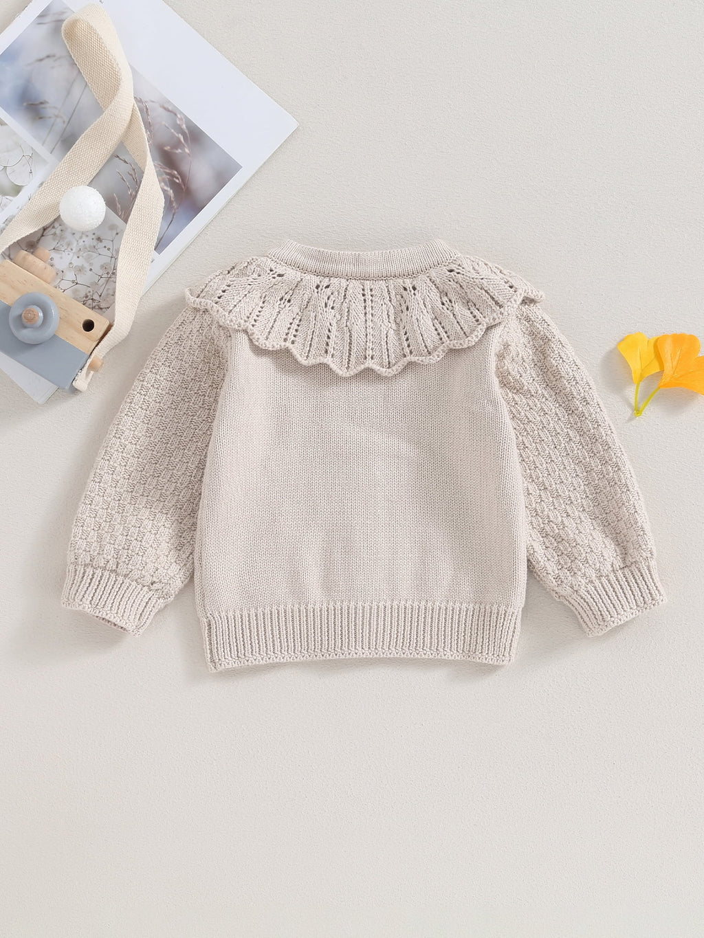 Elippeo Baby Girls Knitted Cardigan Sweater 3M 6M 12M 18M 24M Cute Doll Collar Crochet Button Closure Clothes Outerwear Winter Kids Tops Outfits