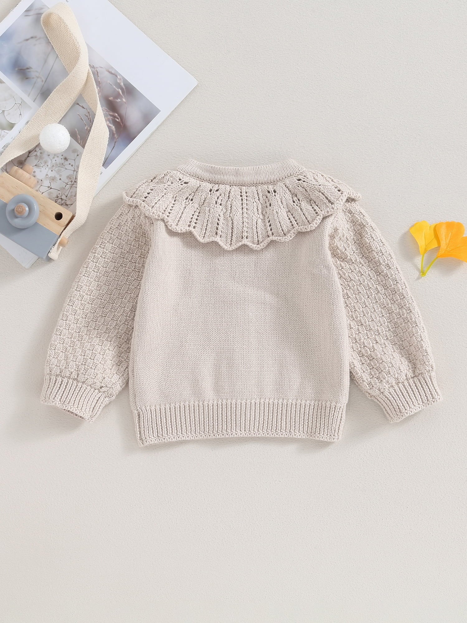 Elippeo Baby Girls Knitted Cardigan Sweater 3M 6M 12M 18M 24M Cute Doll Collar Crochet Button Closure Clothes Outerwear Winter Kids Tops Outfits