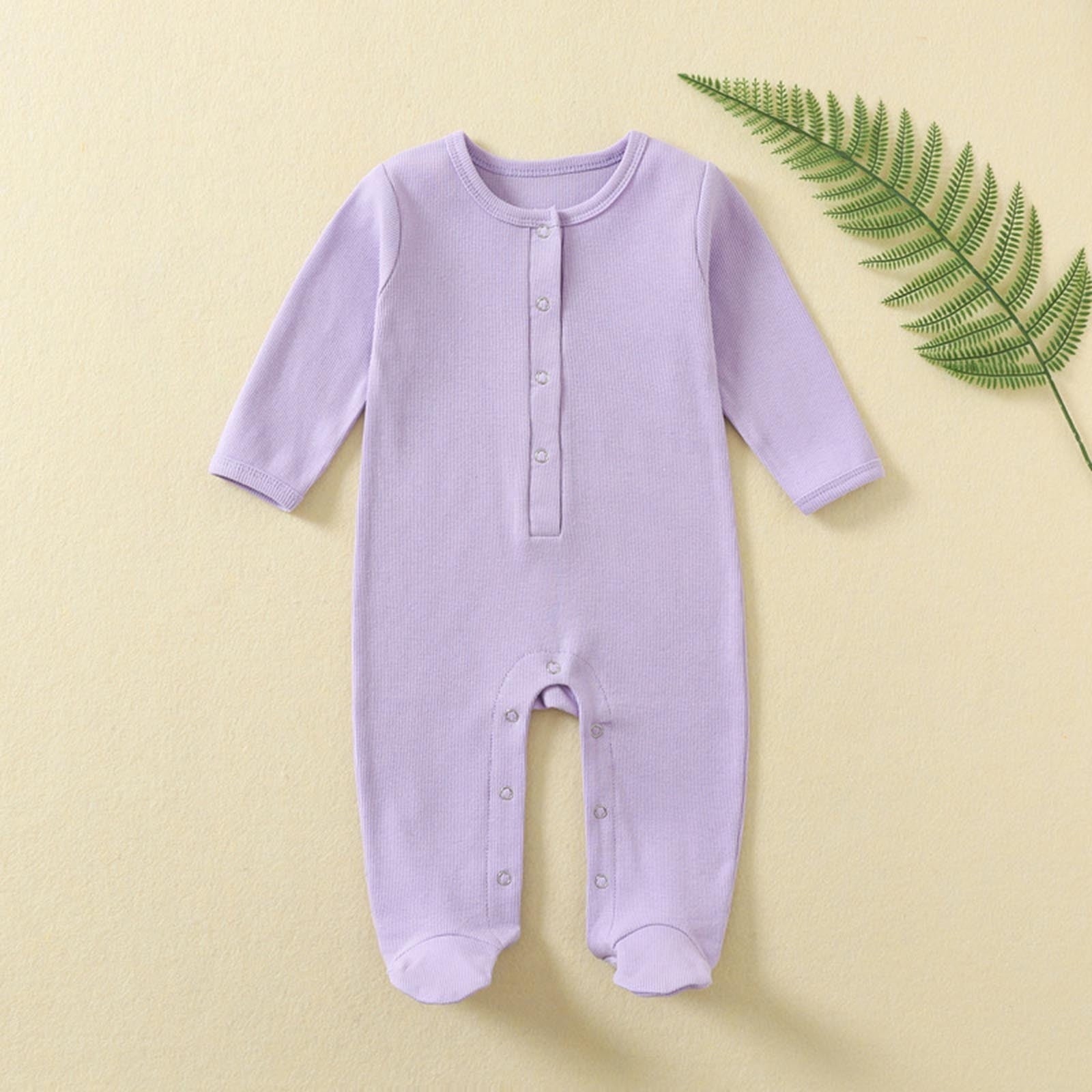 Chbgutlmr Newborn Baby Clothes Boy Girls Toddler Footed Button Onesie Fall Infant Comfy Solid Color Clothing