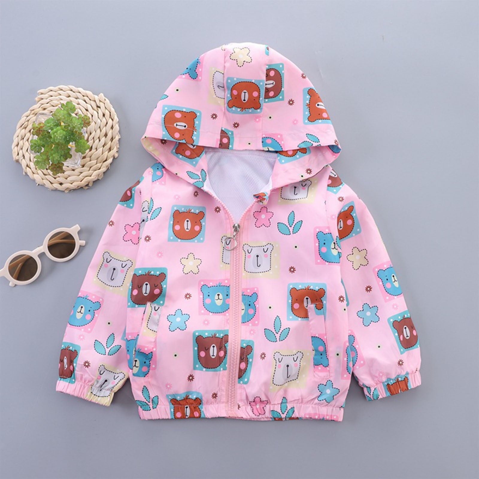 Avrntaa Toddler Jackets for Girls - Cartoon Print Full Zip Hooded Jacket Cute Dust Coats Cold Weather Shop Pink Jacket Size 7Y