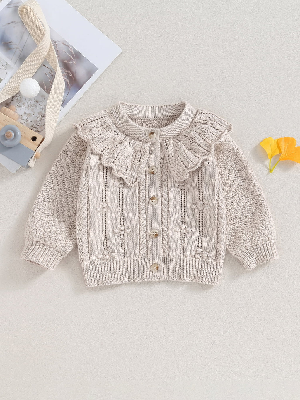 Elippeo Baby Girls Knitted Cardigan Sweater 3M 6M 12M 18M 24M Cute Doll Collar Crochet Button Closure Clothes Outerwear Winter Kids Tops Outfits