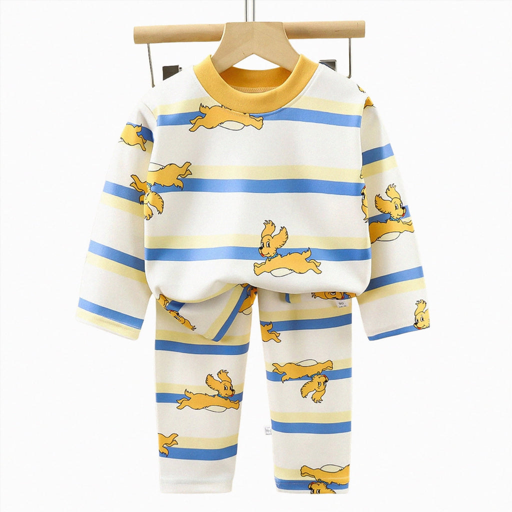 HCNTES Toddler Boy 2-piece Pajamas Sleepwear Pjs for Baby All-Weather Loungewear Outfits Set Long SleevePullover Tops and Pants Set for Kids(A01-Yellow,7-8 Years)
