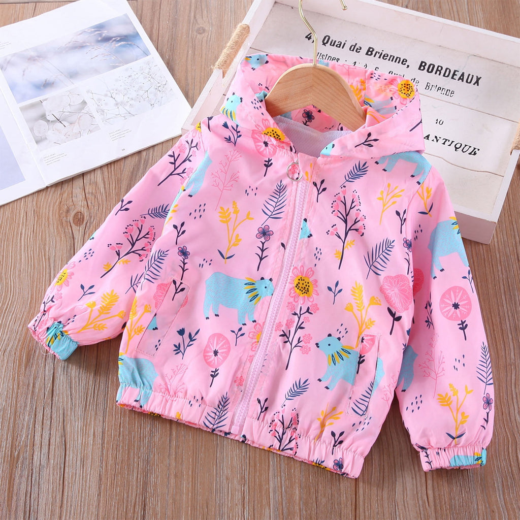 Avrntaa Toddler Jackets for Girls - Cartoon Print Full Zip Hooded Jacket Cute Dust Coats Cold Weather Shop Pink Jacket Size 7Y